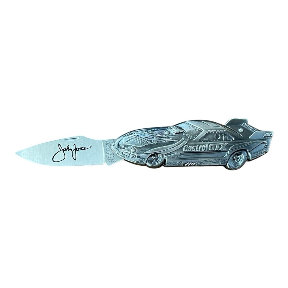John Force NHRA Action Racing Silver Collector Knife w/Case - Picture 3 of 7